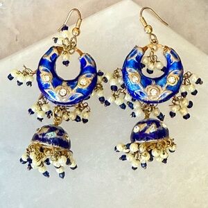 🌀BLUE MEENAKARI HOOP EARRINGS